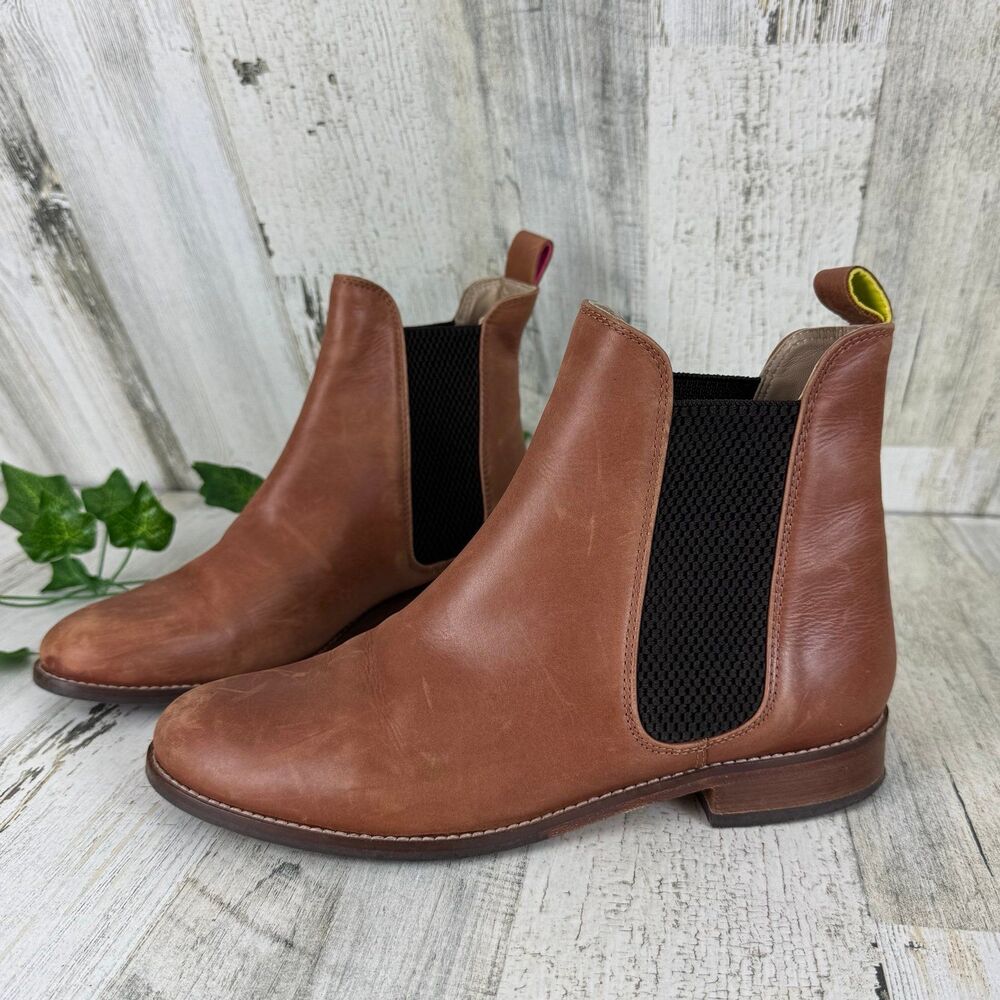 Joules Brown Leather Pull On Transitional Bootie Boots Women 7 Festival Stretch